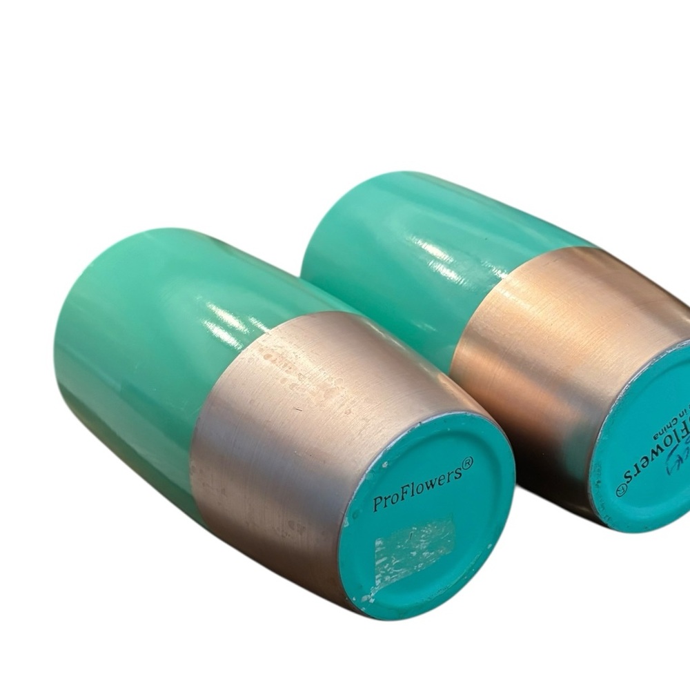 Proflowers Turquoise Aqua Metallic Gold Decorative Table Vase Set of 2 - Picture 3 of 8